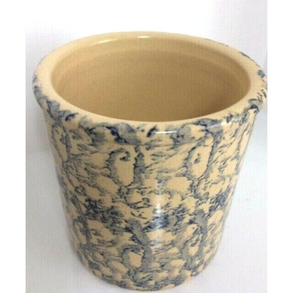 Vtg Robinson Ransbottom Blue Spongeware Crock 1 Qt Container Roseville OH USA - Picture 2 of 5